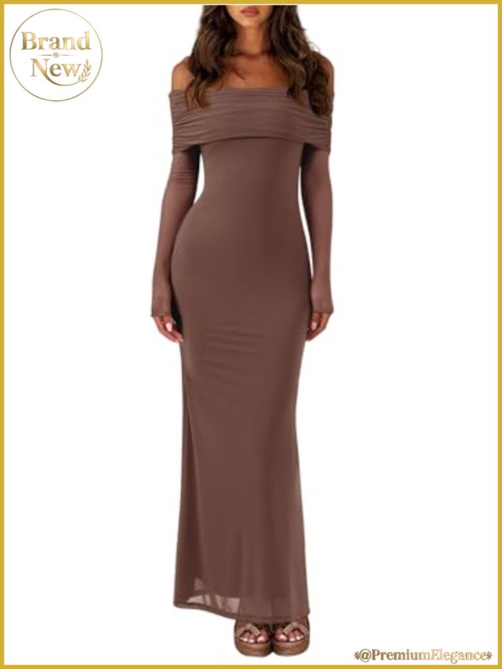 Off Shoulder Long Sleeve Bodycon Maxi Dress Mesh Cocktail Party